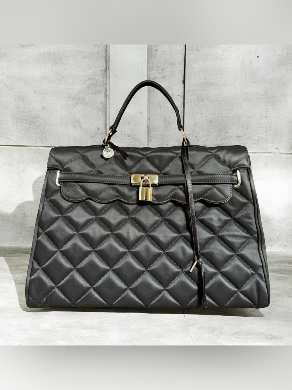 My Flat in London black quilted satchel handbag
